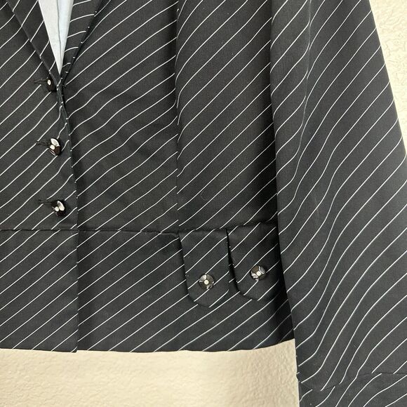 Anthropologie Elevenses Jacket Women Size 6 Navy Black Stripe Crop Blazer Preppy - Picture 4 of 9